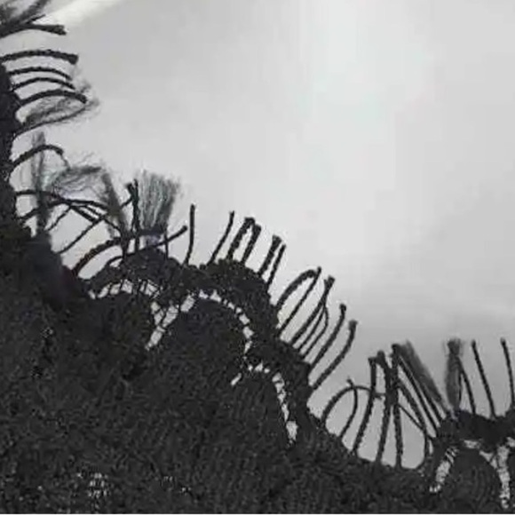 Betsy & Adam Black Lace High-Low Dress 8 Scalloped Eyelash Cutout Open Back 8 - Picture 10 of 10